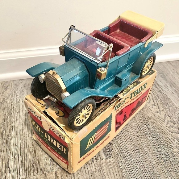 Sss Int'l Antique Delux Tourer, Tin, Friction Driven Old-Timer Car w/Box Aqua. - Picture 2 of 7